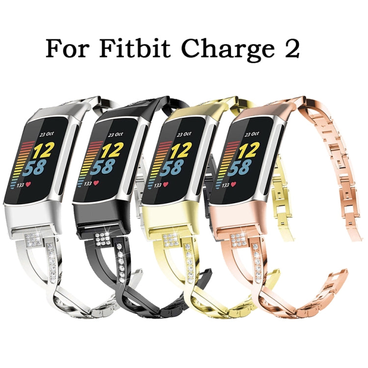 For Fitbit Charge 2 Diamond Metal Watch Band(Rose Gold) - Smart Wear by PMC TechLife | Online Shopping South Africa | PMC TechLife