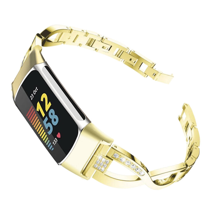 For Fitbit Charge 5 Diamond Metal Watch Band(Gold) - Smart Wear by PMC TechLife | Online Shopping South Africa | PMC TechLife