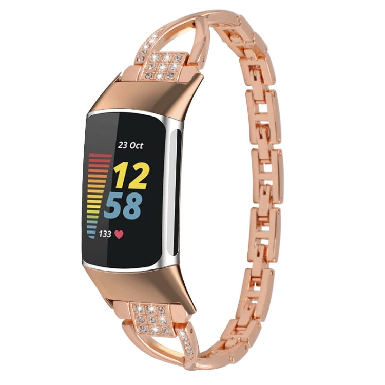 For Fitbit Charge 5 Diamond Metal Watch Band(Rose Gold) -  by PMC Jewellery | Online Shopping South Africa | PMC Jewellery