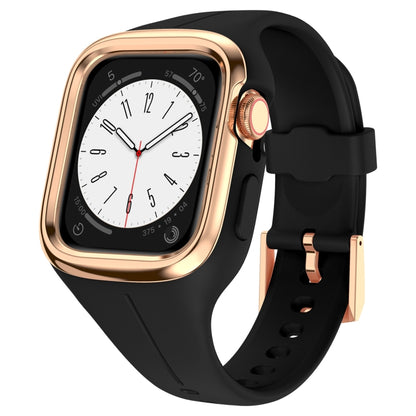 Stainless Steel Frame Silicone Watch Band For Apple Watch Series 8&7 41mm / SE 2&6&SE&5&4 40mm / 3&2&1 38mm(Black) -  by PMC Jewellery | Online Shopping South Africa | PMC Jewellery