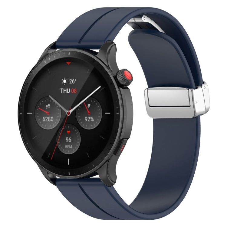 For Amazfit GTR 4 Magnetic Fold Clasp Silver Buckle Silicone Watch Band(Midnight Blue) -  by PMC Jewellery | Online Shopping South Africa | PMC Jewellery