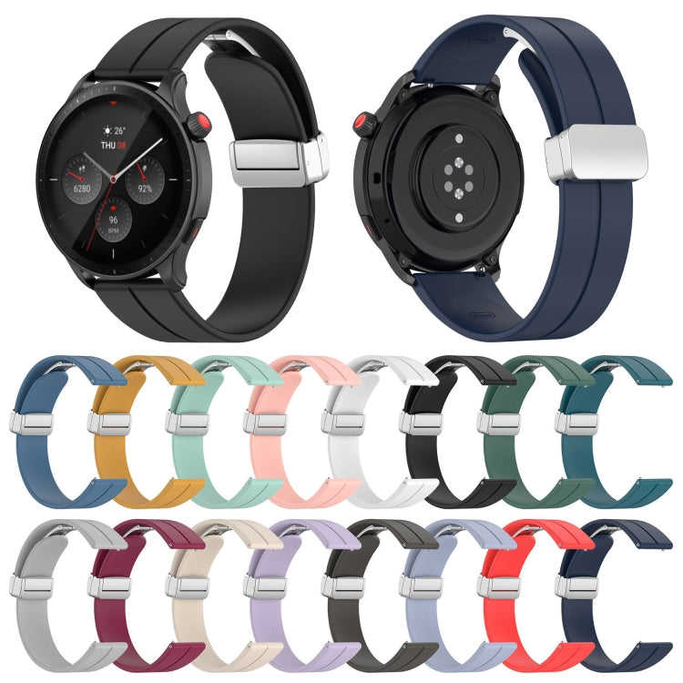 For Amazfit GTR 4 Magnetic Fold Clasp Silver Buckle Silicone Watch Band(Black) -  by PMC Jewellery | Online Shopping South Africa | PMC Jewellery