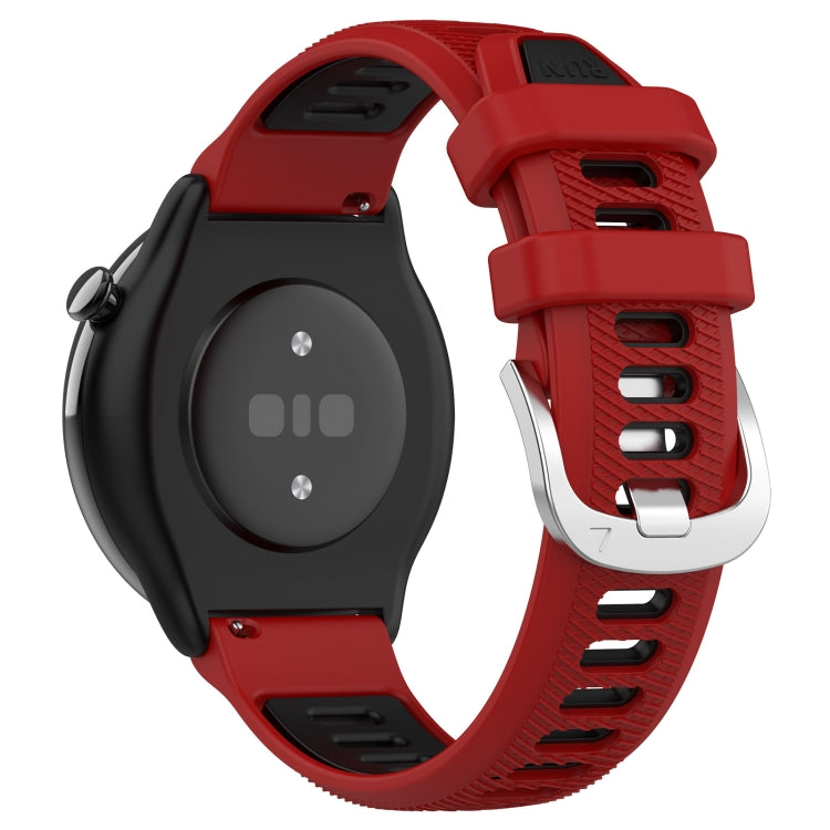 For Amazfit GTR Mini 20mm Cross Texture Two Color Silicone Stainless Steel Buckle Watch Band(Red Black) -  by PMC Jewellery | Online Shopping South Africa | PMC Jewellery