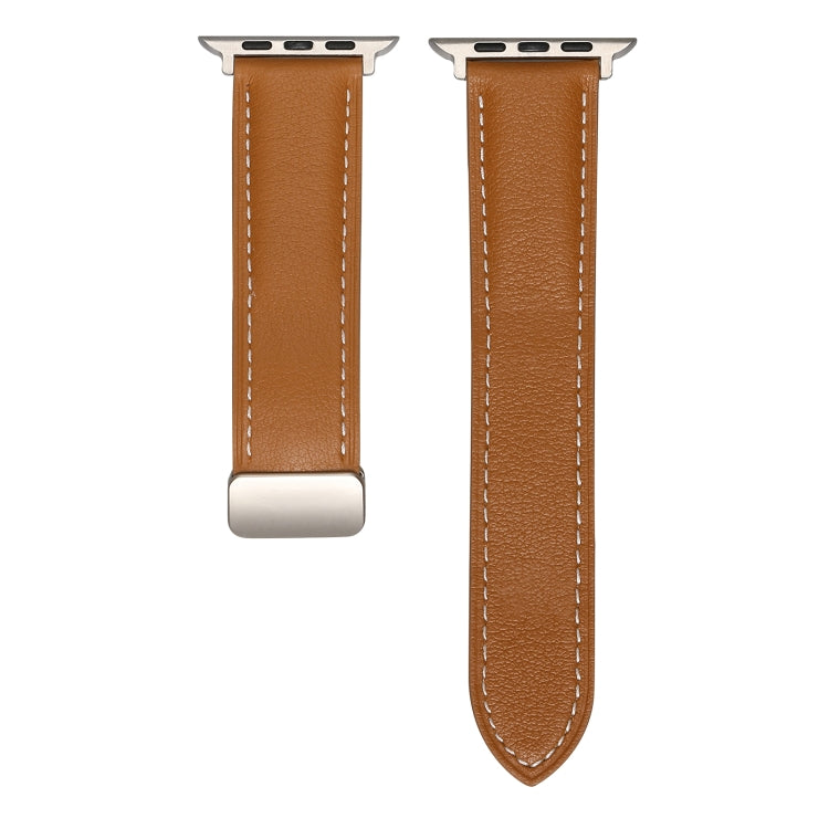 Folding Buckle Genuine Leather Watch Band For Apple Watch Ultra 49mm / Series 8&7 45mm / SE 2&6&SE&5&4 44mm / 3&2&1 42mm(Brown) -  by PMC Jewellery | Online Shopping South Africa | PMC Jewellery