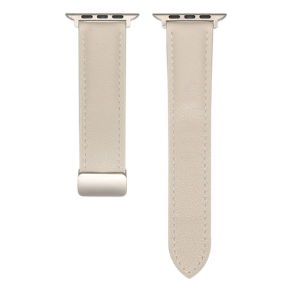 Folding Buckle Genuine Leather Watch Band For Apple Watch Ultra 49mm / Series 8&7 45mm / SE 2&6&SE&5&4 44mm / 3&2&1 42mm(White) -  by PMC Jewellery | Online Shopping South Africa | PMC Jewellery