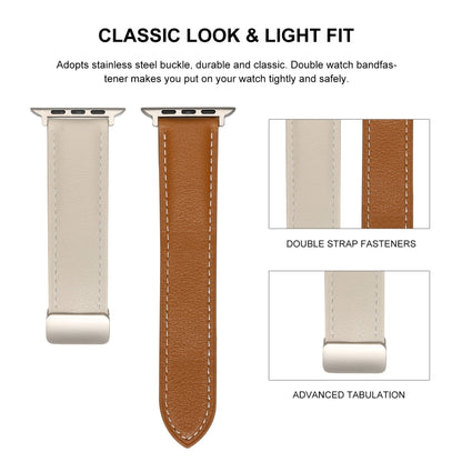 Folding Buckle Genuine Leather Watch Band For Apple Watch Ultra 49mm / Series 8&7 45mm / SE 2&6&SE&5&4 44mm / 3&2&1 42mm(White) -  by PMC Jewellery | Online Shopping South Africa | PMC Jewellery