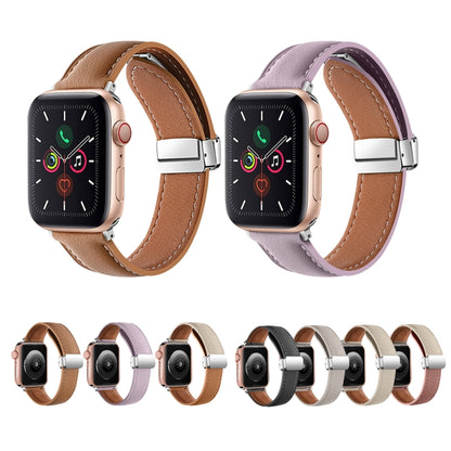 Folding Buckle Genuine Leather Watch Band For Apple Watch Ultra 49mm / Series 8&7 45mm / SE 2&6&SE&5&4 44mm / 3&2&1 42mm(Purple) -  by PMC Jewellery | Online Shopping South Africa | PMC Jewellery