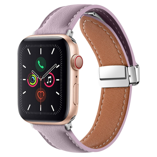 Folding Buckle Genuine Leather Watch Band For Apple Watch Series 8&7 41mm / SE 2&6&SE&5&4 40mm / 3&2&1 38mm(Purple) - Smart Wear by PMC Jewellery | Online Shopping South Africa | PMC Jewellery