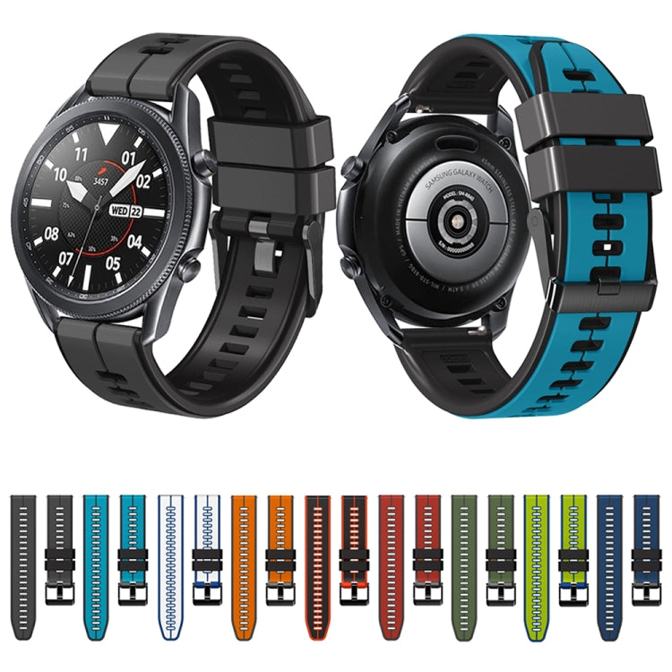 22mm Universal Vertical Line Two-Color Silicone Watch Band(Sky Blue+Black) - Smart Wear by PMC Jewellery | Online Shopping South Africa | PMC Jewellery
