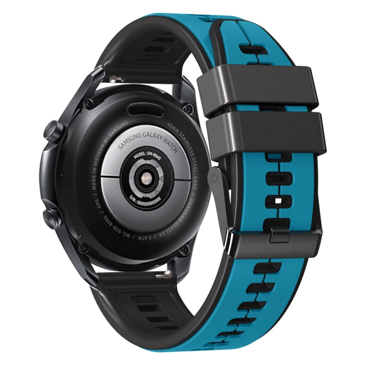 22mm Universal Vertical Line Two-Color Silicone Watch Band(Sky Blue+Black) - Smart Wear by PMC TechLife | Online Shopping South Africa | PMC TechLife
