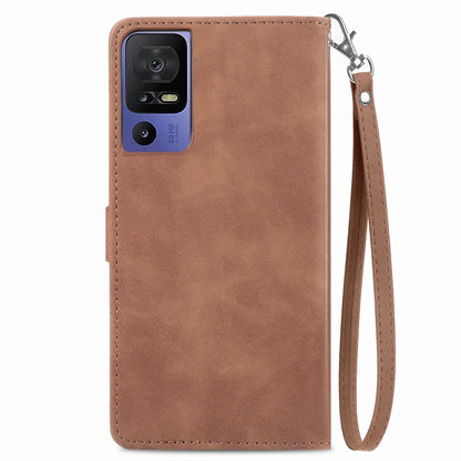 For TCL 40 SE Embossed Flower Zipper Leather Phone Case(Brown) - More Brand by PMC Jewellery | Online Shopping South Africa | PMC Jewellery