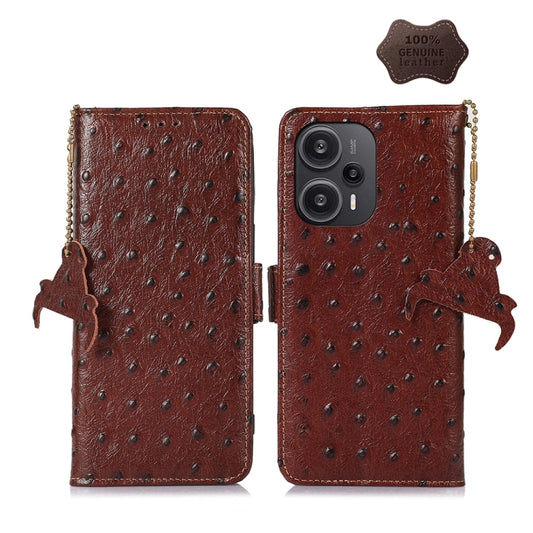 For Xiaomi Redmi Note 12 Turbo Ostrich Pattern Genuine Leather RFID Phone Case(Coffee) - Xiaomi Cases by PMC Jewellery | Online Shopping South Africa | PMC Jewellery