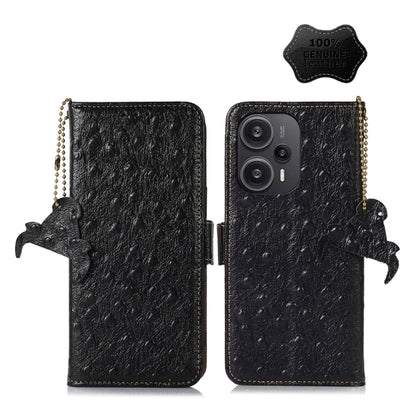 For Xiaomi Redmi Note 12 Turbo Ostrich Pattern Genuine Leather RFID Phone Case(Black) - Xiaomi Cases by PMC Jewellery | Online Shopping South Africa | PMC Jewellery