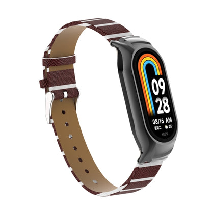 For Xiaomi Mi Band 8 Integrated Metal Case + Secondary Color Leather Watch Band(Coffee) - Smart Wear by PMC Jewellery | Online Shopping South Africa | PMC Jewellery