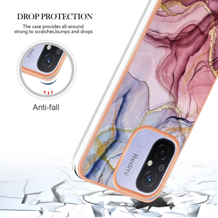 For Xiaomi Redmi 12C/11A 4G Global Electroplating Marble Dual-side IMD Phone Case(Rose Red 014) - free shipping - PMC TechLife - Order now!