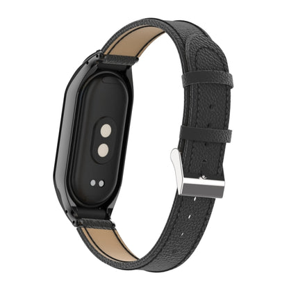 For Xiaomi Mi Band 8 Integrated Metal Case + Litchi Texture Leather Watch Band(Black) - Smart Wear by PMC Jewellery | Online Shopping South Africa | PMC Jewellery