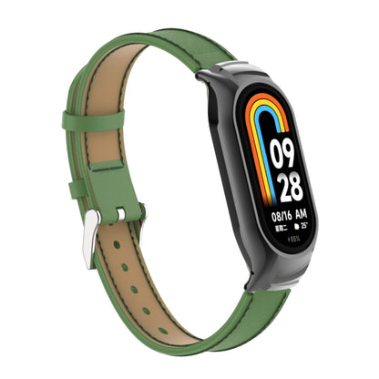 For Xiaomi Mi Band 8 Integrated Metal Case + Microfiber Sewing Leather Watch Band(Green) - Smart Wear by PMC Jewellery | Online Shopping South Africa | PMC Jewellery