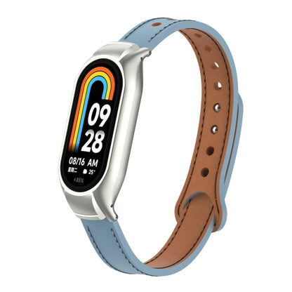 For Xiaomi Mi Band 8 Integrated Metal Case + Double Nail Microfiber Leather Watch Band(Light Blue) - Smart Wear by PMC Jewellery | Online Shopping South Africa | PMC Jewellery