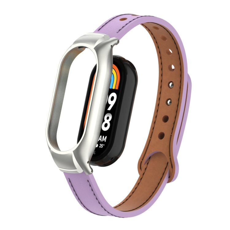 For Xiaomi Mi Band 8 Integrated Metal Case + Double Nail Microfiber Leather Watch Band(Pink Purple) - Smart Wear by PMC Jewellery | Online Shopping South Africa | PMC Jewellery