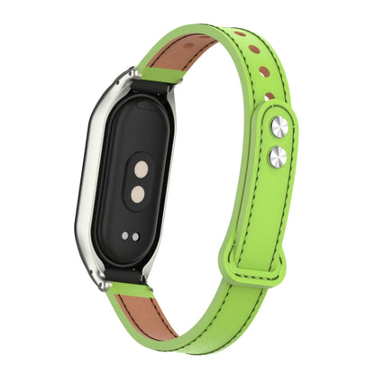 For Xiaomi Mi Band 8 Integrated Metal Case + Double Nail Microfiber Leather Watch Band(Grass Green) - Smart Wear by PMC Jewellery | Online Shopping South Africa | PMC Jewellery