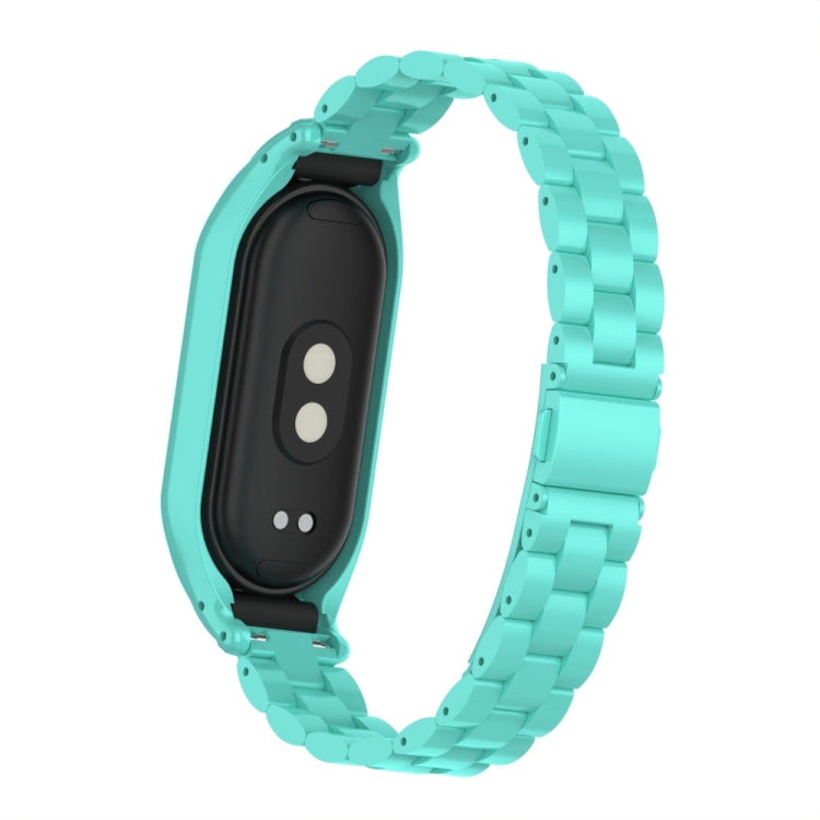 For Xiaomi Mi Band 8 Integrated Metal Case + Three-bead Watch Band(Tiffany Blue) - Smart Wear by PMC Jewellery | Online Shopping South Africa | PMC Jewellery