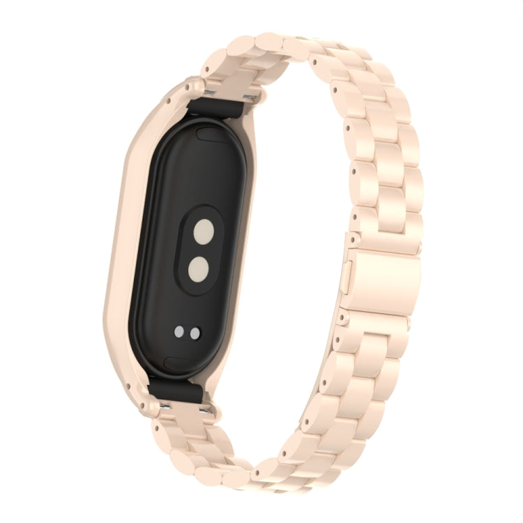 For Xiaomi Mi Band 8 Integrated Metal Case + Three-bead Watch Band(Lotus Pink) - Smart Wear by PMC Jewellery | Online Shopping South Africa | PMC Jewellery