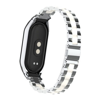 For Xiaomi Mi Band 8 Integrated Metal Case + Three-bead Watch Band(Silver+White) - Smart Wear by PMC Jewellery | Online Shopping South Africa | PMC Jewellery