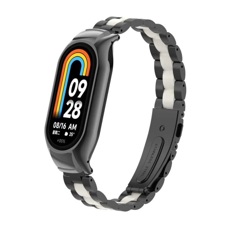 For Xiaomi Mi Band 8 Integrated Metal Case + Three-bead Watch Band(Black+White) - Smart Wear by PMC Jewellery | Online Shopping South Africa | PMC Jewellery