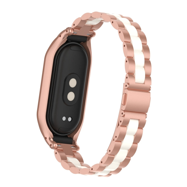 For Xiaomi Mi Band 8 Integrated Metal Case + Three-bead Watch Band(Rose Red+White) - Smart Wear by PMC Jewellery | Online Shopping South Africa | PMC Jewellery