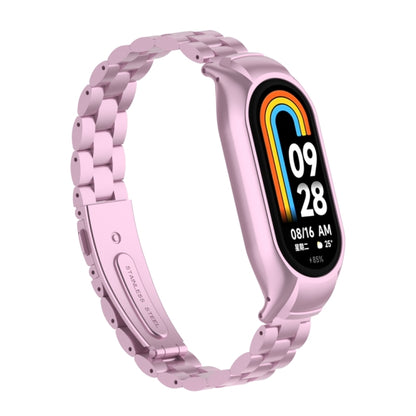 For Xiaomi Mi Band 8 Integrated Metal Case + Three-bead Watch Band(Rose Pink) - Smart Wear by PMC Jewellery | Online Shopping South Africa | PMC Jewellery