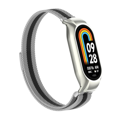 For Xiaomi Mi Band 8 Integrated Metal Case + Milanese Magnetic Watch Band(Silver+Black) - Smart Wear by PMC Jewellery | Online Shopping South Africa | PMC Jewellery