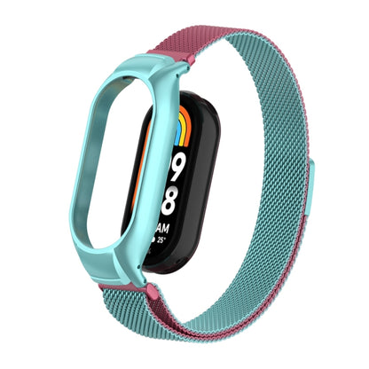 For Xiaomi Mi Band 8 Integrated Metal Case + Milanese Magnetic Watch Band(Pink Blue) - Smart Wear by PMC Jewellery | Online Shopping South Africa | PMC Jewellery