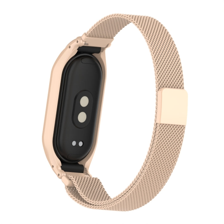 For Xiaomi Mi Band 8 Integrated Metal Case + Milanese Magnetic Watch Band(Milk Tea Color) - Smart Wear by PMC Jewellery | Online Shopping South Africa | PMC Jewellery