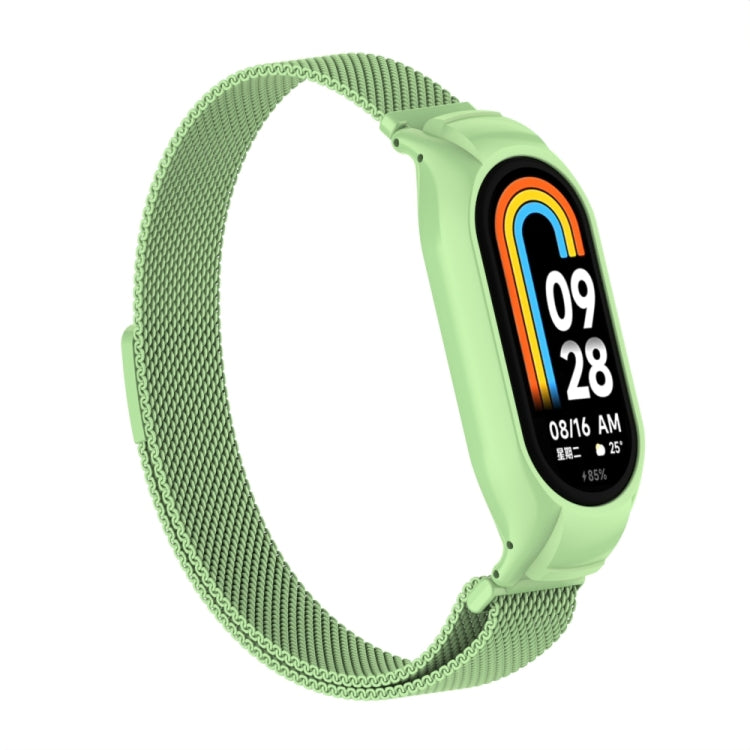 For Xiaomi Mi Band 8 Integrated Metal Case + Milanese Magnetic Watch Band(Matcha Green) - Smart Wear by PMC Jewellery | Online Shopping South Africa | PMC Jewellery