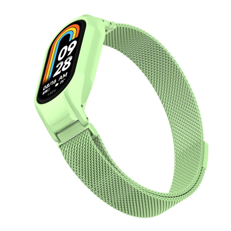 For Xiaomi Mi Band 8 Integrated Metal Case + Milanese Magnetic Watch Band(Matcha Green) - Smart Wear by PMC Jewellery | Online Shopping South Africa | PMC Jewellery