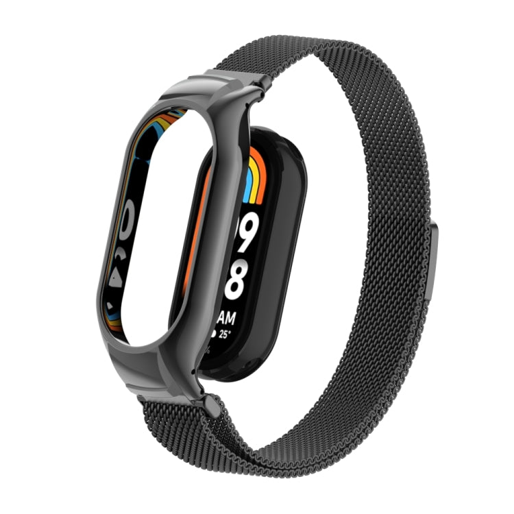 For Xiaomi Mi Band 8 Integrated Metal Case + Milanese Magnetic Watch Band(Black) - Smart Wear by PMC Jewellery | Online Shopping South Africa | PMC Jewellery