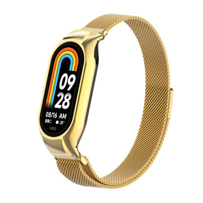 For Xiaomi Mi Band 8 Integrated Metal Case + Milanese Magnetic Watch Band(Gold) - Smart Wear by PMC Jewellery | Online Shopping South Africa | PMC Jewellery