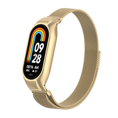 For Xiaomi Mi Band 8 Integrated Metal Case + Milanese Magnetic Watch Band(Retro Gold) - Smart Wear by PMC Jewellery | Online Shopping South Africa | PMC Jewellery