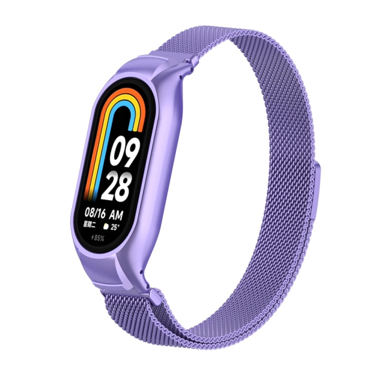 For Xiaomi Mi Band 8 Integrated Metal Case + Milanese Magnetic Watch Band(Hyun Purple) - Smart Wear by PMC Jewellery | Online Shopping South Africa | PMC Jewellery