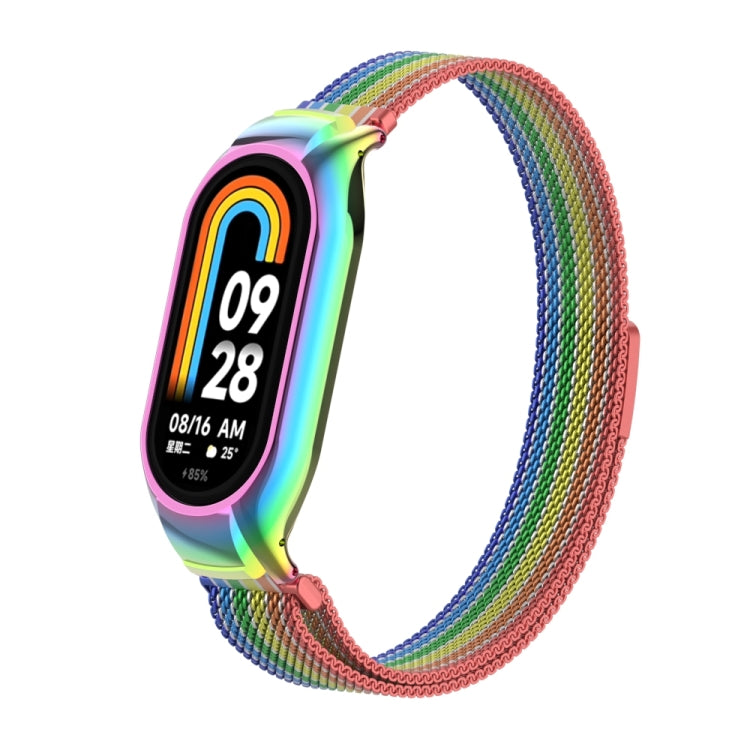 For Xiaomi Mi Band 8 Integrated Metal Case + Milanese Magnetic Watch Band(Rainbow Bars) - Smart Wear by PMC Jewellery | Online Shopping South Africa | PMC Jewellery