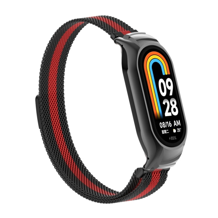 For Xiaomi Mi Band 8 Integrated Metal Case + Milanese Magnetic Watch Band(Black+Red) - Smart Wear by PMC Jewellery | Online Shopping South Africa | PMC Jewellery