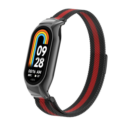 For Xiaomi Mi Band 8 Integrated Metal Case + Milanese Magnetic Watch Band(Black+Red) - Smart Wear by PMC Jewellery | Online Shopping South Africa | PMC Jewellery