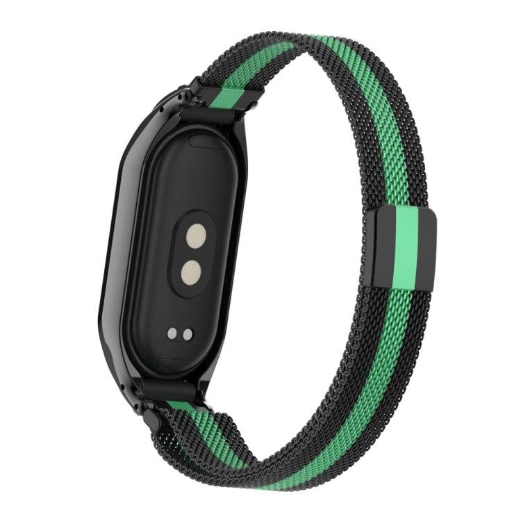 For Xiaomi Mi Band 8 Integrated Metal Case + Milanese Magnetic Watch Band(Black+Blue Sea) - Smart Wear by PMC Jewellery | Online Shopping South Africa | PMC Jewellery