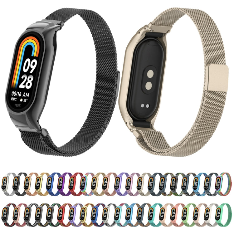 For Xiaomi Mi Band 8 Integrated Metal Case + Milanese Magnetic Watch Band(Black+Blue Sea) - Smart Wear by PMC Jewellery | Online Shopping South Africa | PMC Jewellery