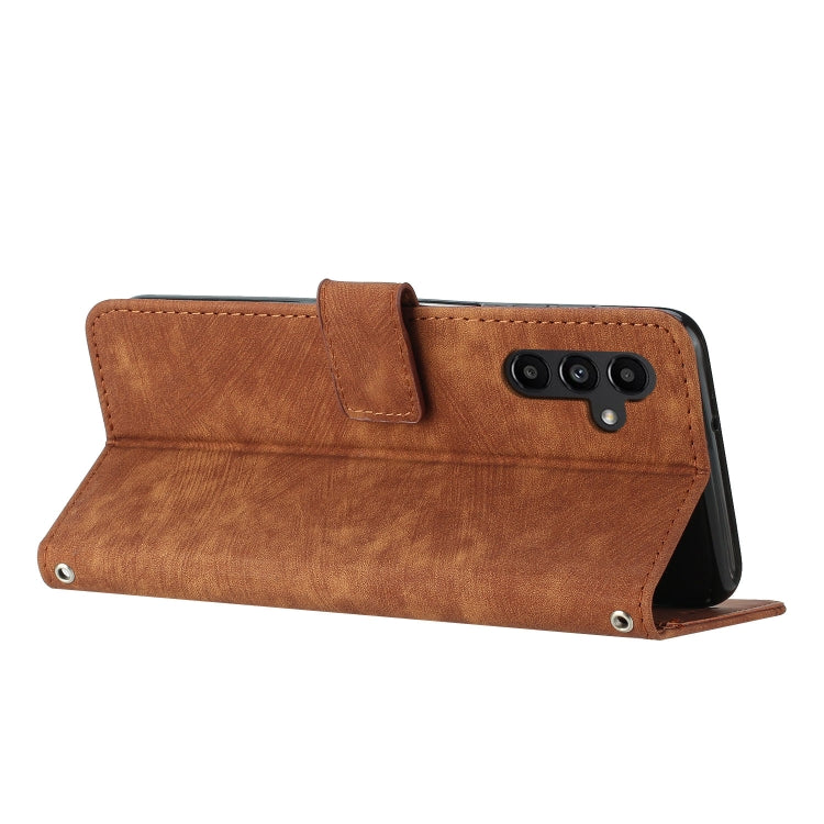 For Samsung Galaxy A14 5G Skin Feel Stripe Pattern Leather Phone Case with Lanyard(Brown) - free shipping - PMC TechLife - Order now!