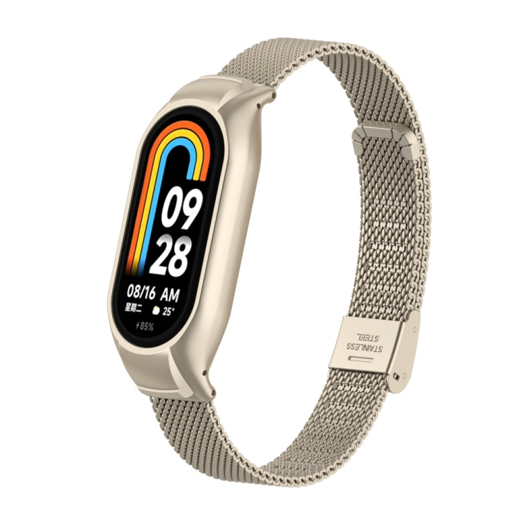 For Xiaomi Mi Band 8 Integrated Metal Case + Steel Mesh Buckle Watch Band(Starlight Color) - Smart Wear by PMC Jewellery | Online Shopping South Africa | PMC Jewellery