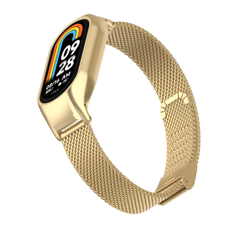 For Xiaomi Mi Band 8 Integrated Metal Case + Steel Mesh Buckle Watch Band(Retro Gold) - Smart Wear by PMC Jewellery | Online Shopping South Africa | PMC Jewellery