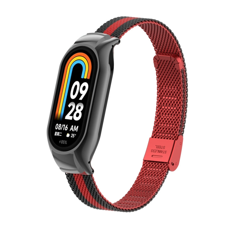 For Xiaomi Mi Band 8 Integrated Metal Case + Steel Mesh Buckle Watch Band(Black+Red) - Smart Wear by PMC Jewellery | Online Shopping South Africa | PMC Jewellery