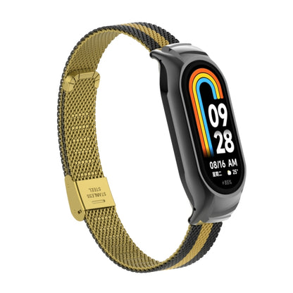 For Xiaomi Mi Band 8 Integrated Metal Case + Steel Mesh Buckle Watch Band(Black+Gold) - Smart Wear by PMC Jewellery | Online Shopping South Africa | PMC Jewellery