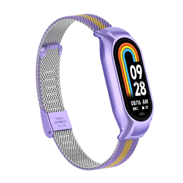 For Xiaomi Mi Band 8 Integrated Metal Case + Steel Mesh Buckle Watch Band(Purple+Gold) - Smart Wear by PMC Jewellery | Online Shopping South Africa | PMC Jewellery